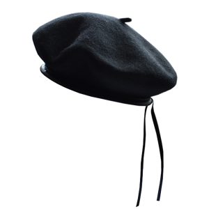 Béret français en Laine et Cuir PU à cordons