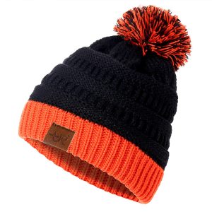 Bonnet à pompon en tricot bicolore style high school sports team