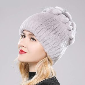 Bonnet en fourrure de lapin Rex pour femme