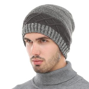 Bonnet d&rsquo;hiver tricoté et doublé homme