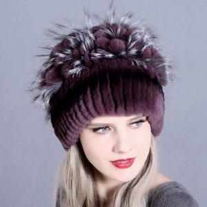 Bonnet de luxe fourrure de lapin et renard