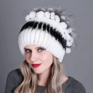 Bonnet élégant en fourrure de lapin rex