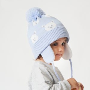 Bonnet à pompon pour bébé avec oreillettes et doublure polaire
