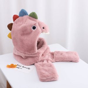 Grand chapeau peluche dinosaure écharpe & gants