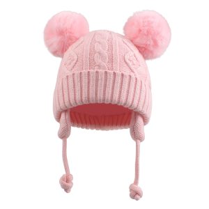 Bonnet bébé double pompons et oreilletes