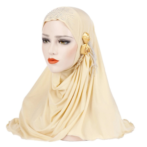 Foulard Hijab en lin, roses et strass