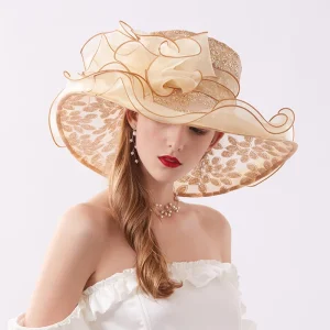 Chapeau cocktail organza femme feuilles d&rsquo;or