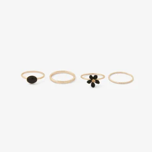 Set de 4 bagues assorties fleur noire