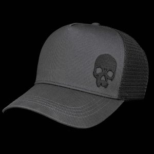 Casquette trucker anthracite avec broderie 3D tête de mort Jolly Roger