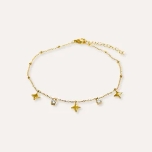 Célia | Bracelet de cheville en acier inoxydable et zircons