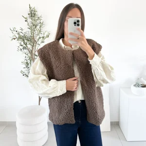 Gilet moumoute sans manche marron