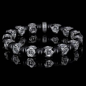 Bracelet en onyx et roses en argent - La Revanche de Bonny