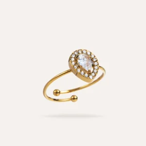 Rose | Bague en acier inoxydable et zircons