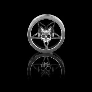 666 - Tunnel d'oreille en argent 925 avec pentacle et crâne de démon